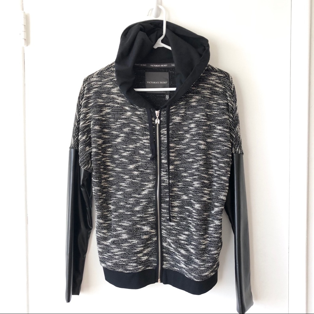 Leather and knit hoodie by Victoria's Secret.